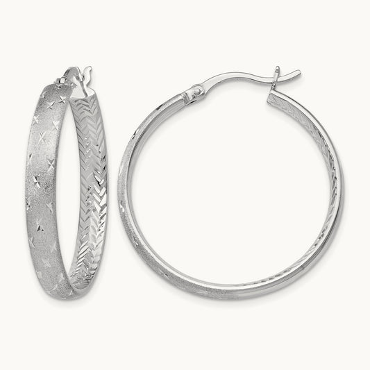 Rhodium In/Out Diamond-cut Earrings — 30.5mm