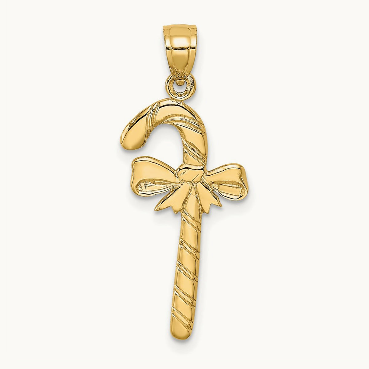 Solid Polished Candy Cane Pendant — 14K Yellow Gold