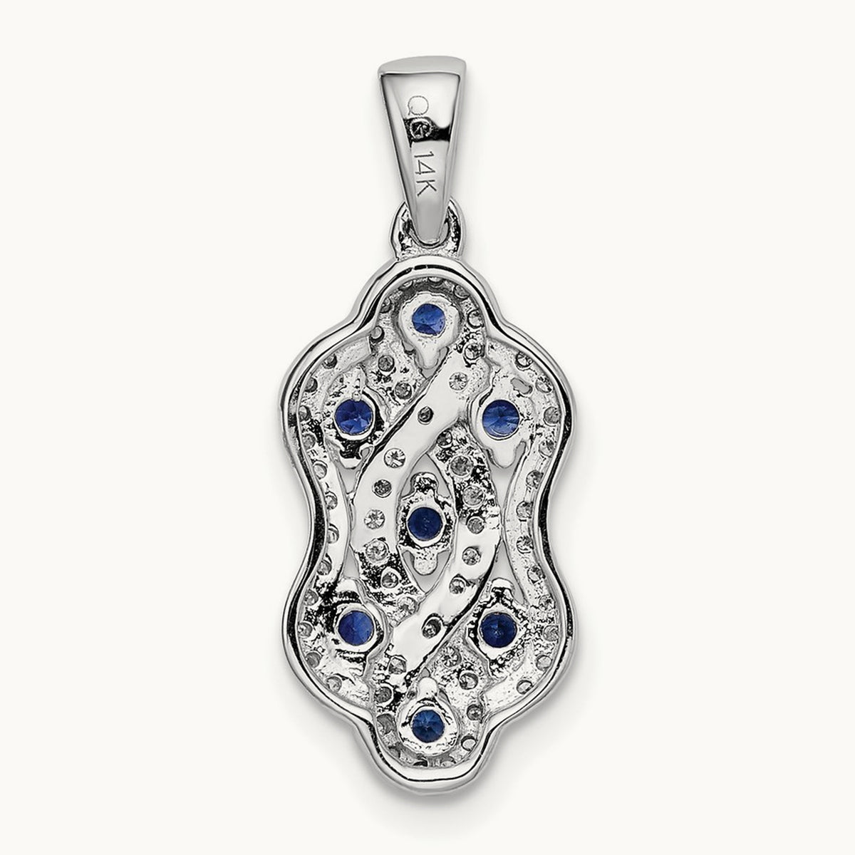 Diamond and Sapphire Fancy Twisted Pendant, 14K White Gold