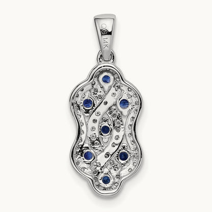 Diamond and Sapphire Fancy Twisted Pendant, 14K White Gold