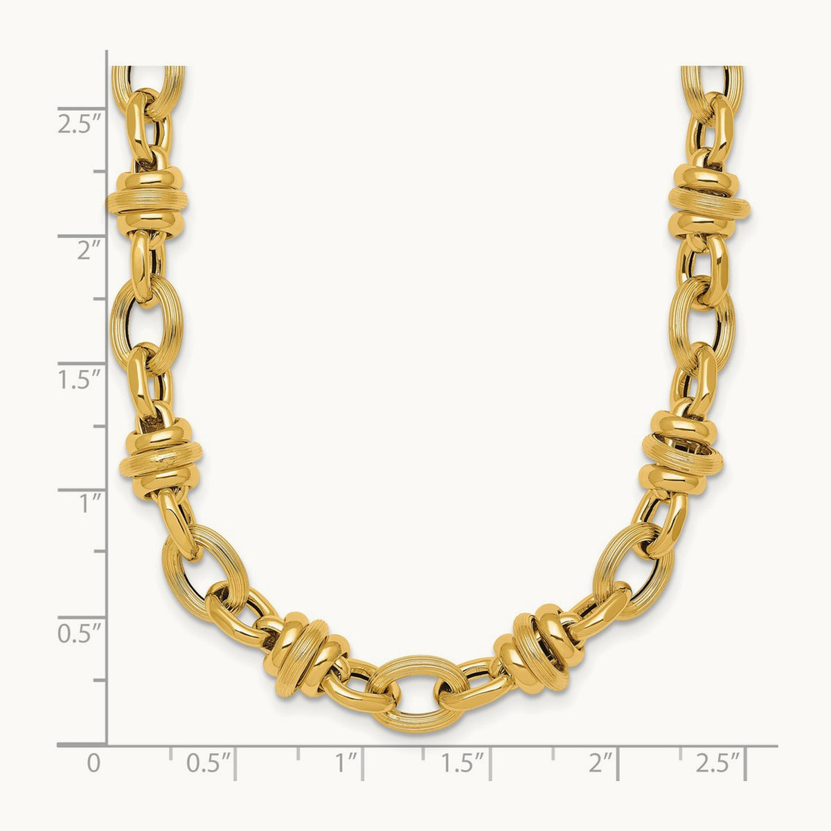 Polished and Textured Fancy Link 18in Necklace, 14K