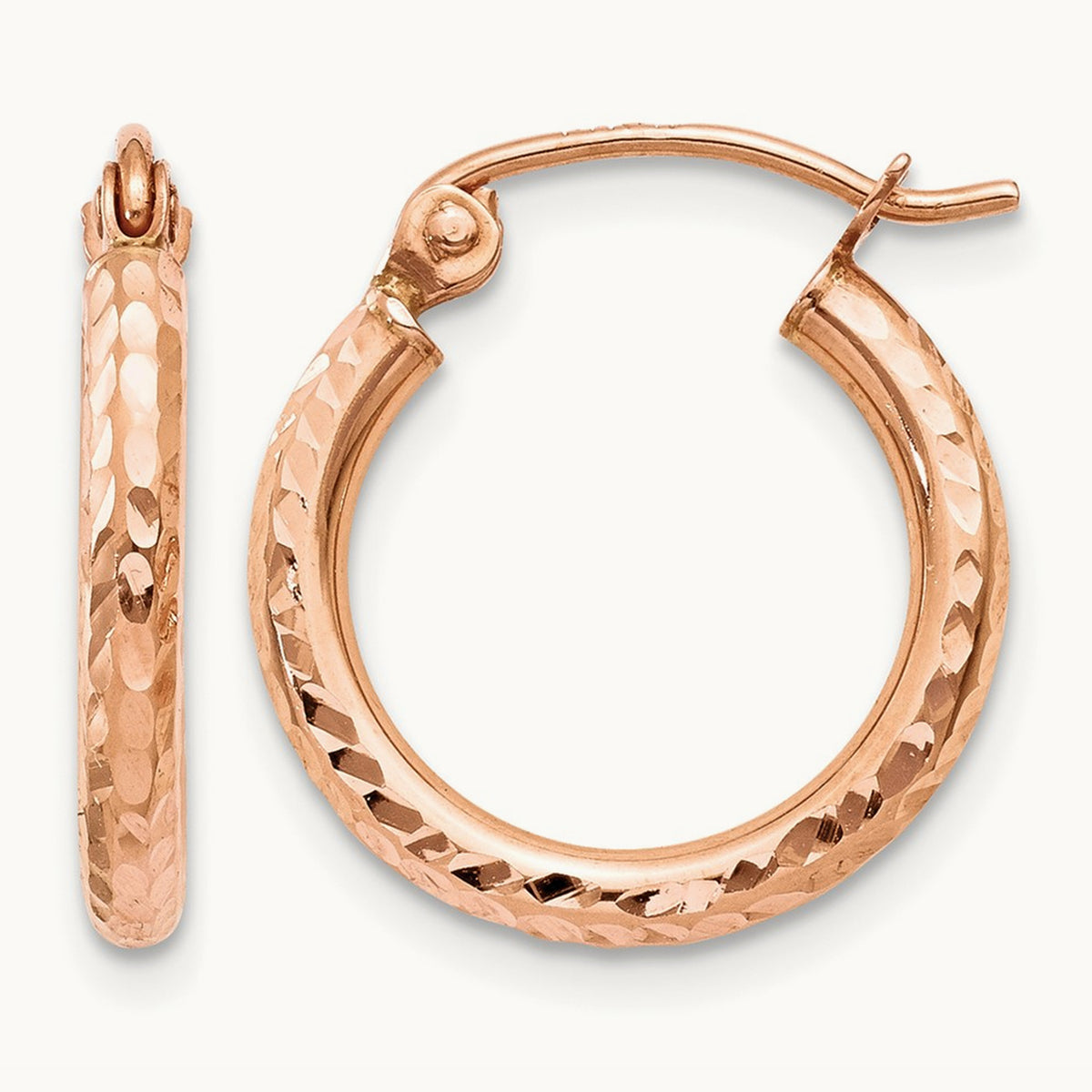 Lightweight Diamond-cut Hoop Earrings — 15mm