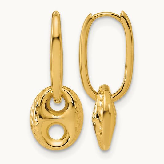 Polished/Dia-cut Mariner Bead Hinged Hoop Earrings, 14K — Leslie's