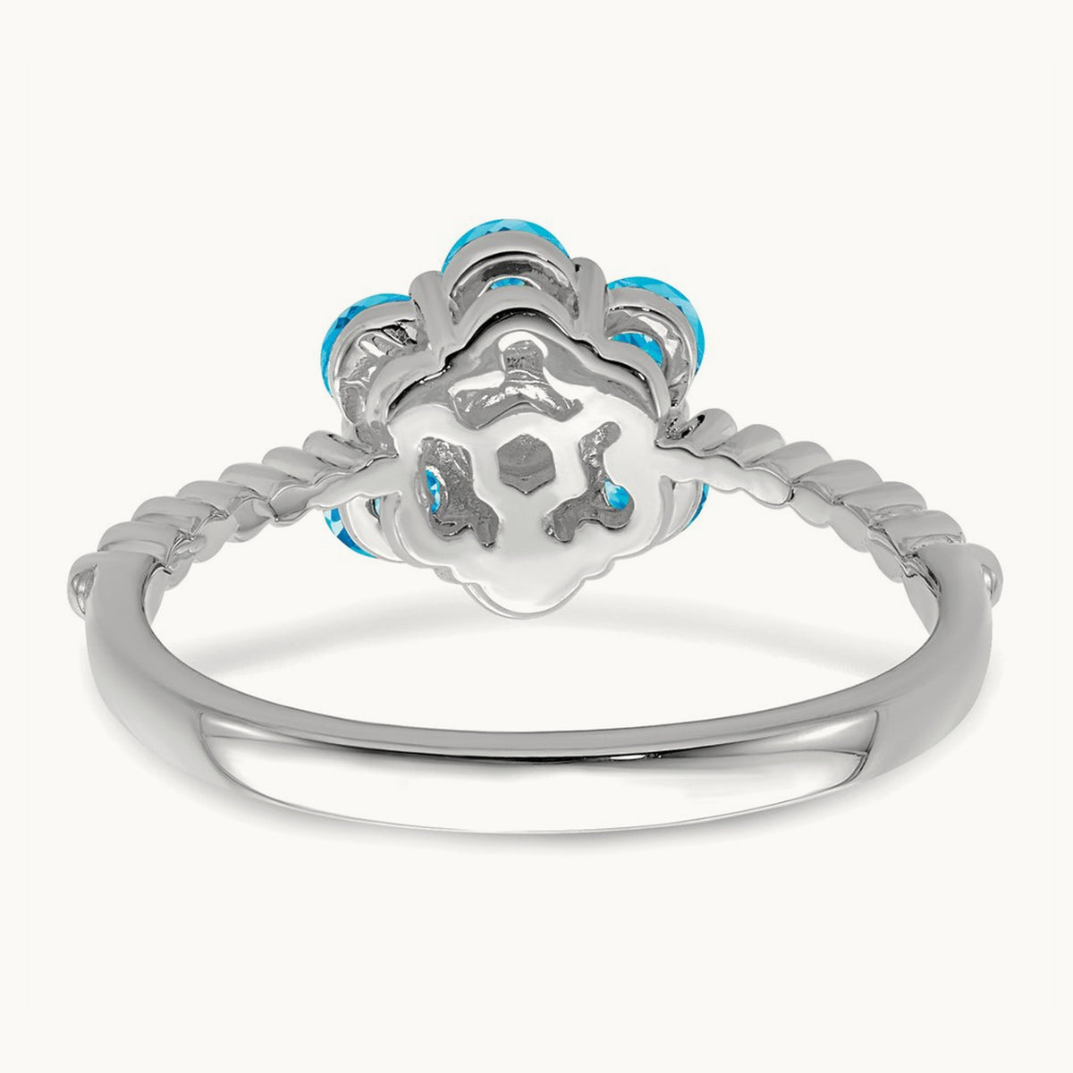 Blue Topaz and Diamond Floral Ring, 14K White Gold