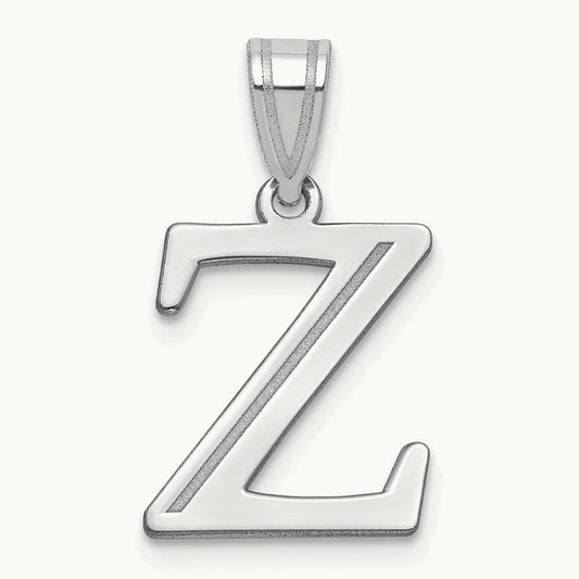 Polished Etched Letter Z Initial Pendant, 14K White Gold