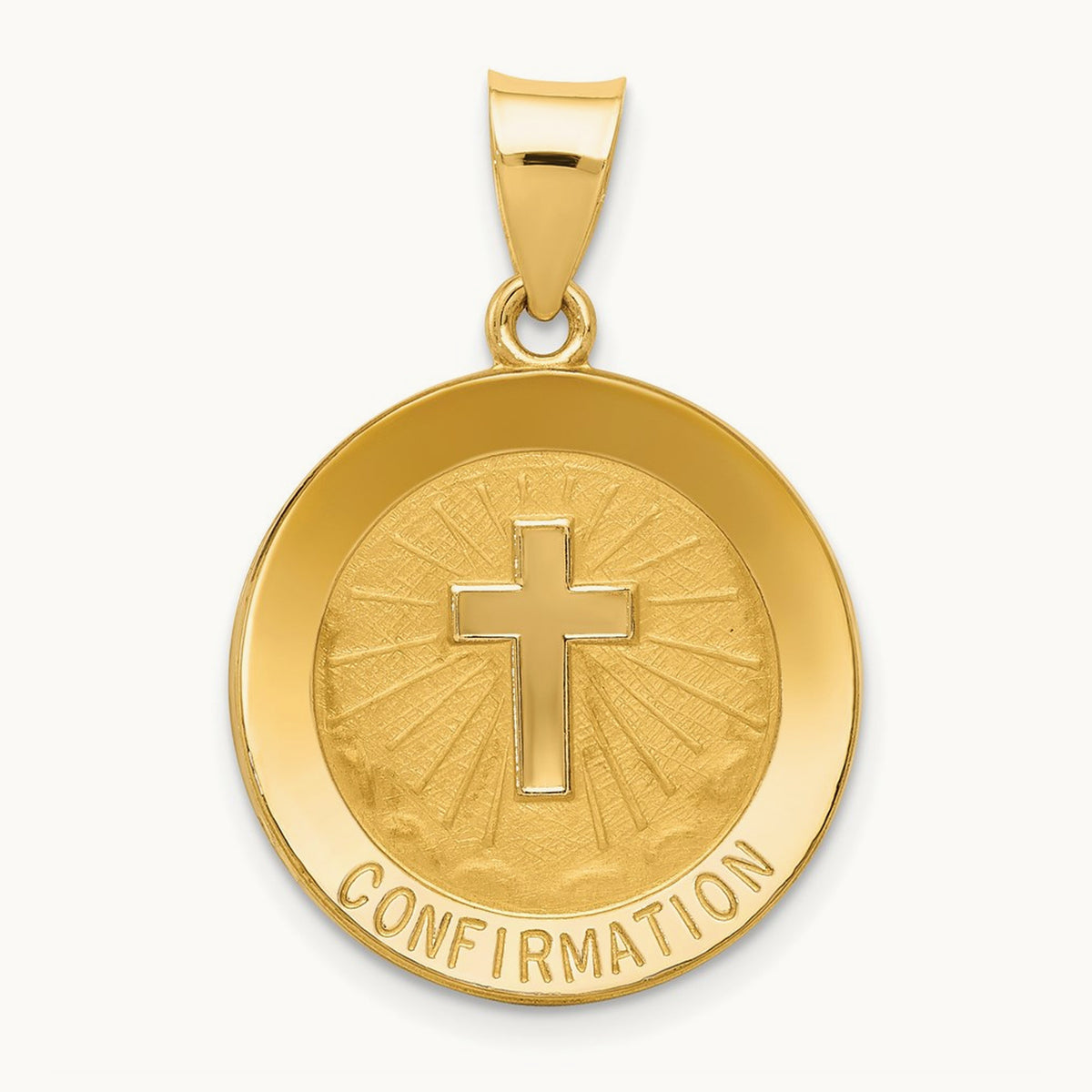 Confirmation Medal Hollow Round Pendant, 14K
