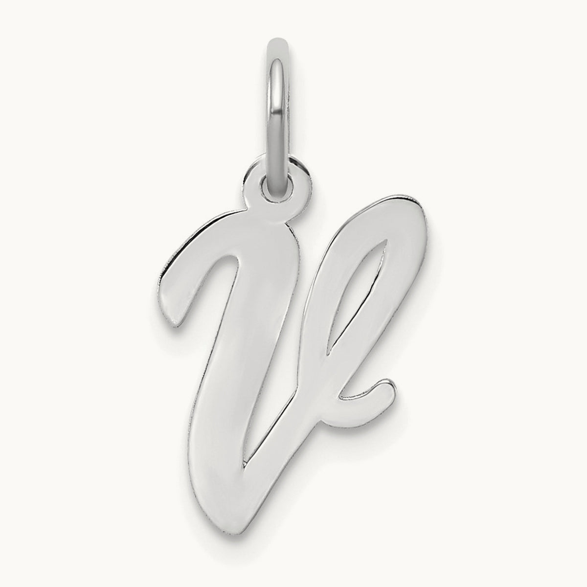 Medium Script Initial Charm — 14K White Gold, V