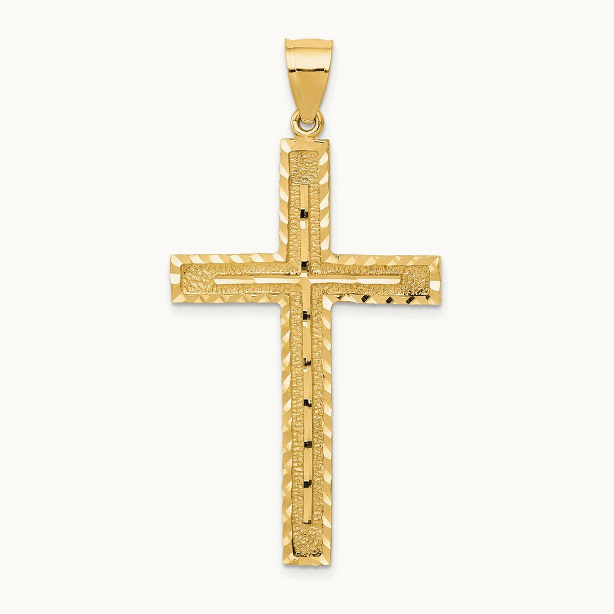 Polished and Textured Diamond-cut Latin Cross Pendant, 14K