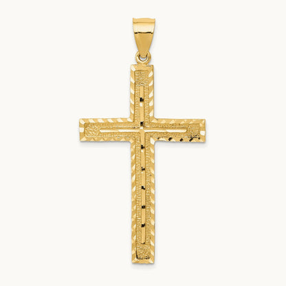 Polished and Textured Diamond-cut Latin Cross Pendant, 14K