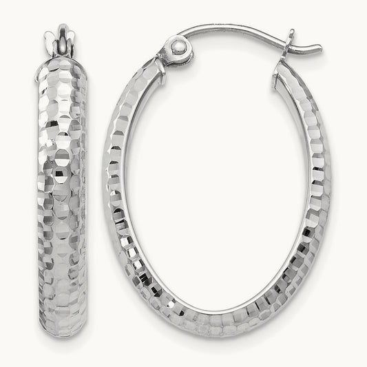 D/C Oval Hinged Hoop Earrings, 10K White Gold — Leslie's