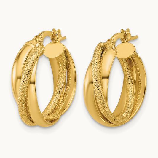 Polished and Textured Round Hoop Earrings, 10K — Leslie's