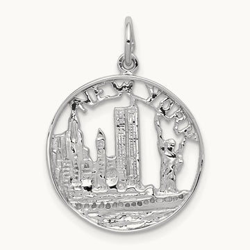 Solid Polished NEW YORK Skyline Charm, 14K White Gold