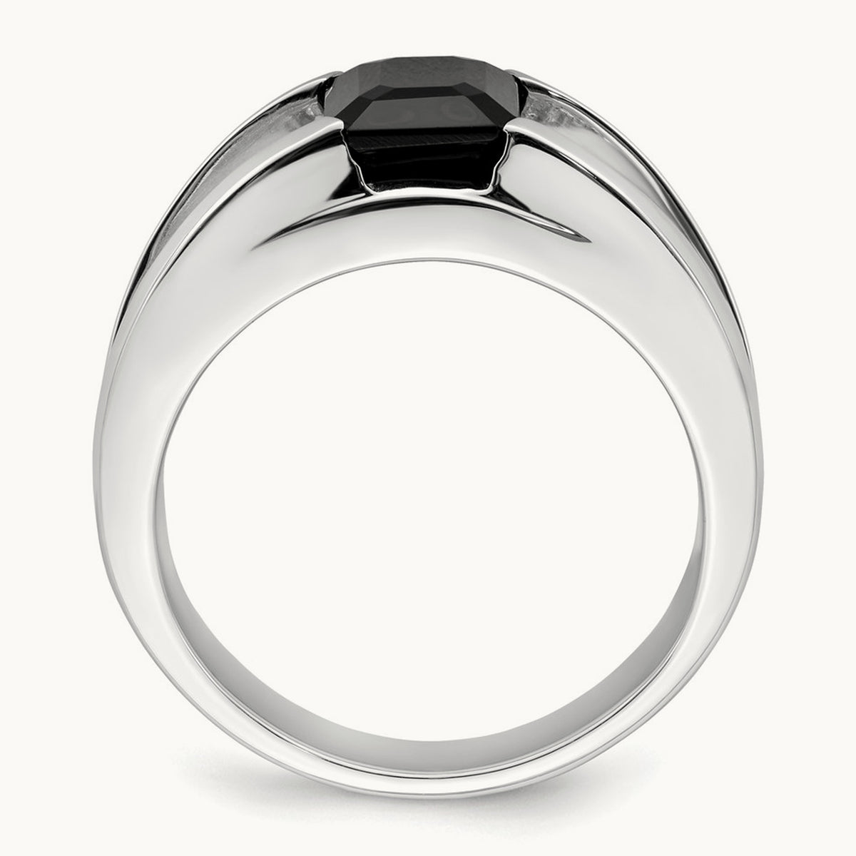 Onyx and Diamond Mens Ring, 14K White Gold