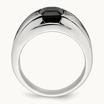 Onyx and Diamond Mens Ring, 14K White Gold