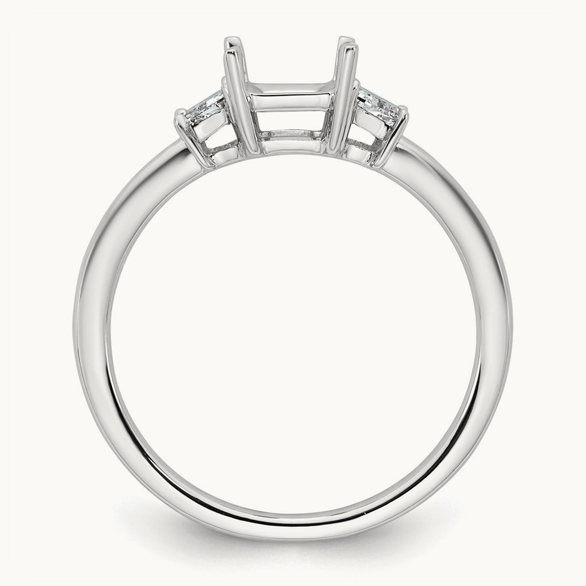 Trapezoid Radiant Semi-Mount Engagement Ring — 14K White Gold, 3/8 ct, 7