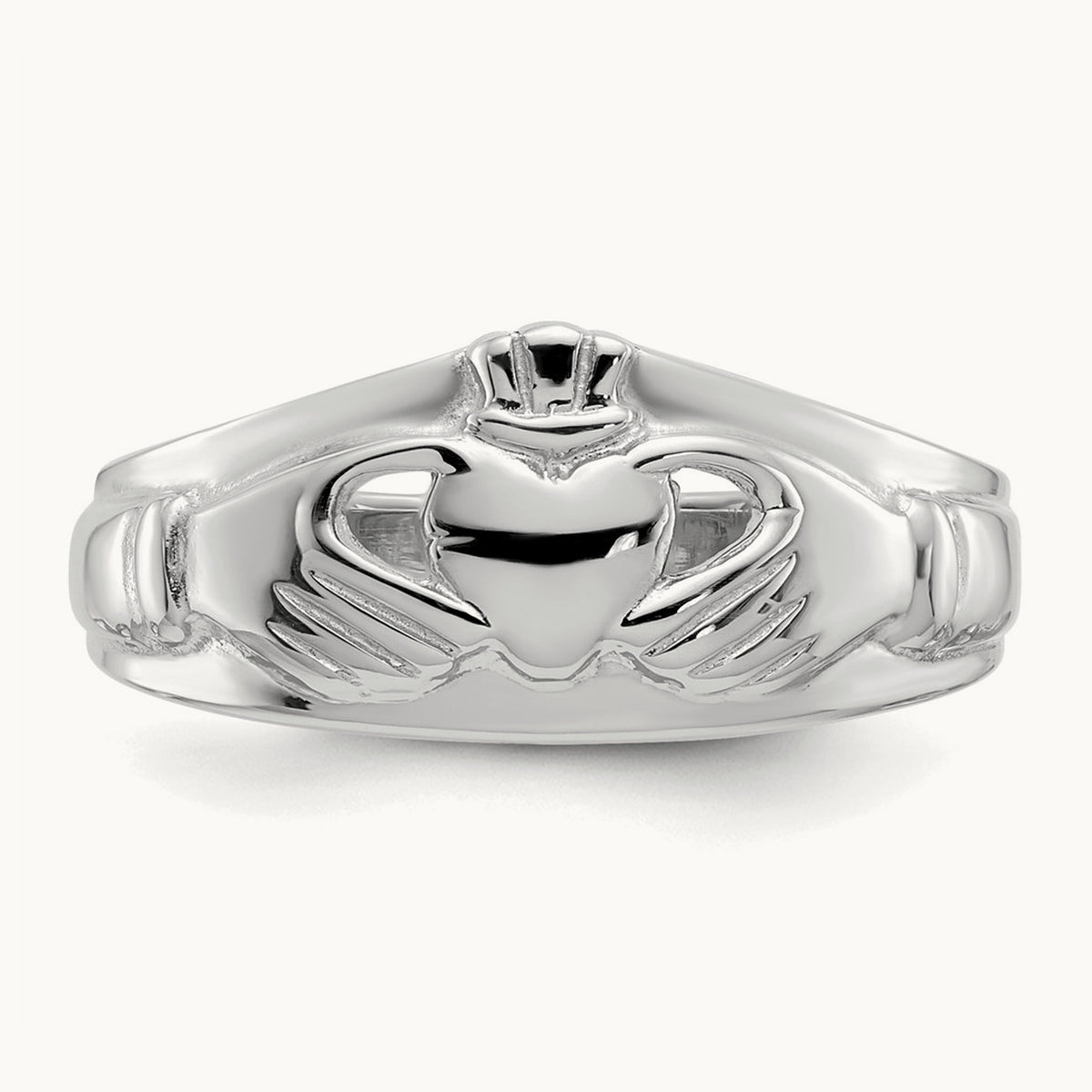 Ladies Claddagh Ring, 14K White Gold