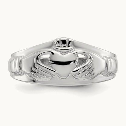 Ladies Claddagh Ring, 14K White Gold