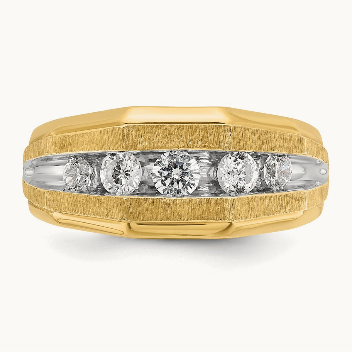 w/ White RH IBGoodman Men's Polished/Satin 5-Stone Diamond Ring, 14K