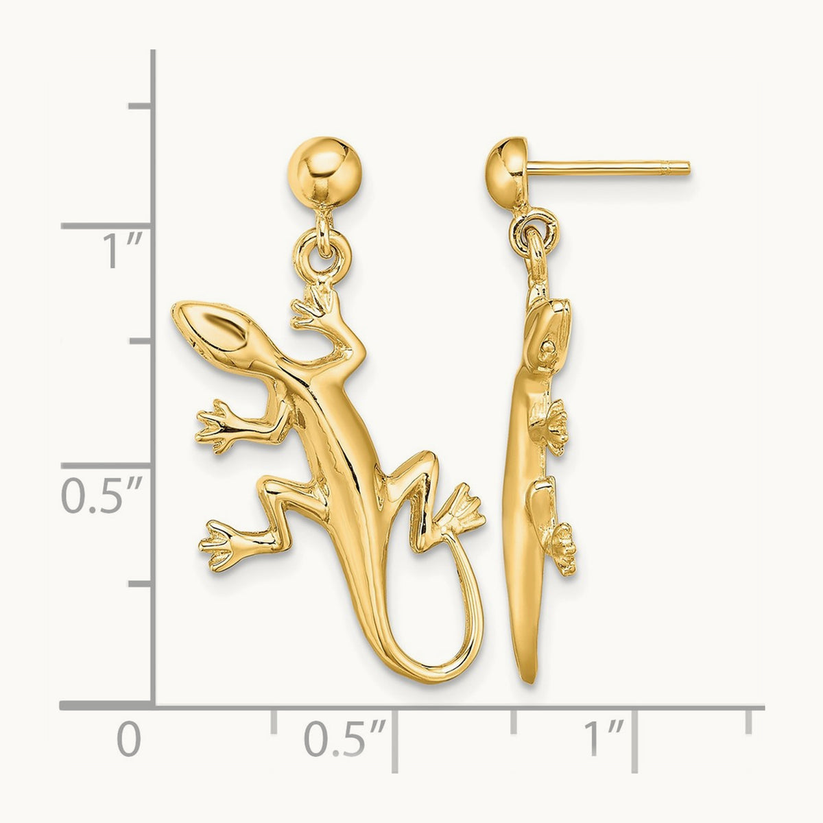 Polished Gecko Dangle Earrings, 14K