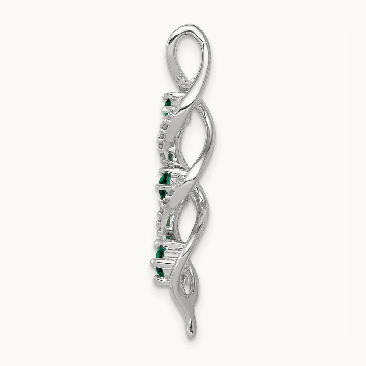 Created Emerald Twist Chain Slide Pendant, 0.07 ct tw Lab-Grown Diamond — 10K White Gold