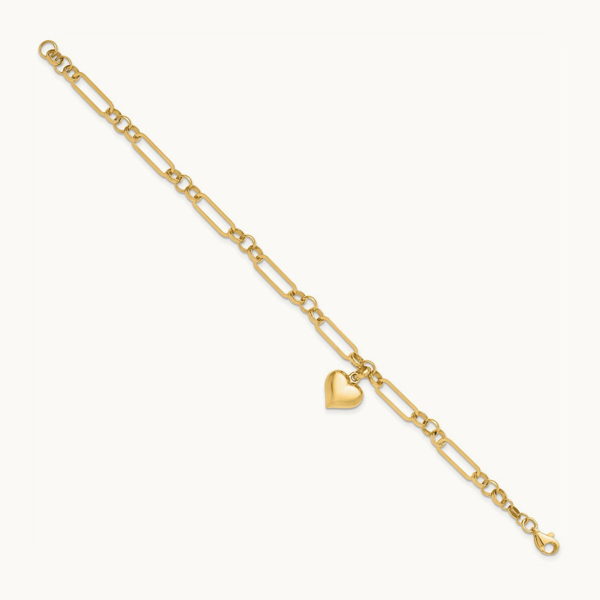 Polished Heart Charm Bracelet, 14K