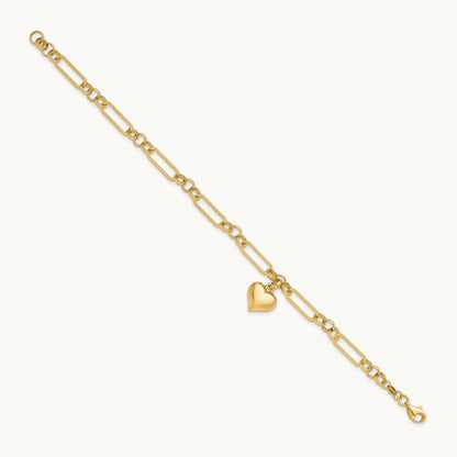 Polished Heart Charm Bracelet, 14K