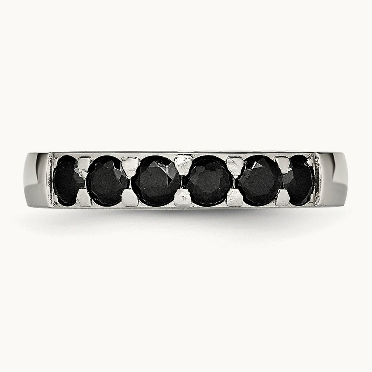 Stainless Steel Polished Black CZ 4mm Band