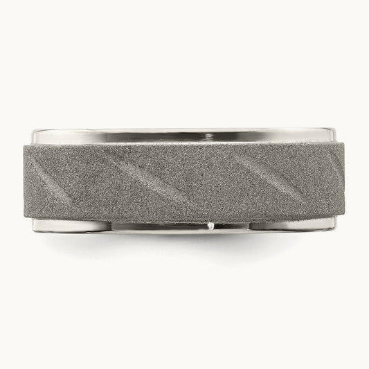 Polished and Satin Ridged Edge Band, 8mm, Stainless Steel