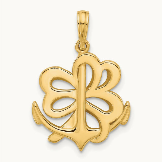 Polished Anchor and Clover Charm, 14K