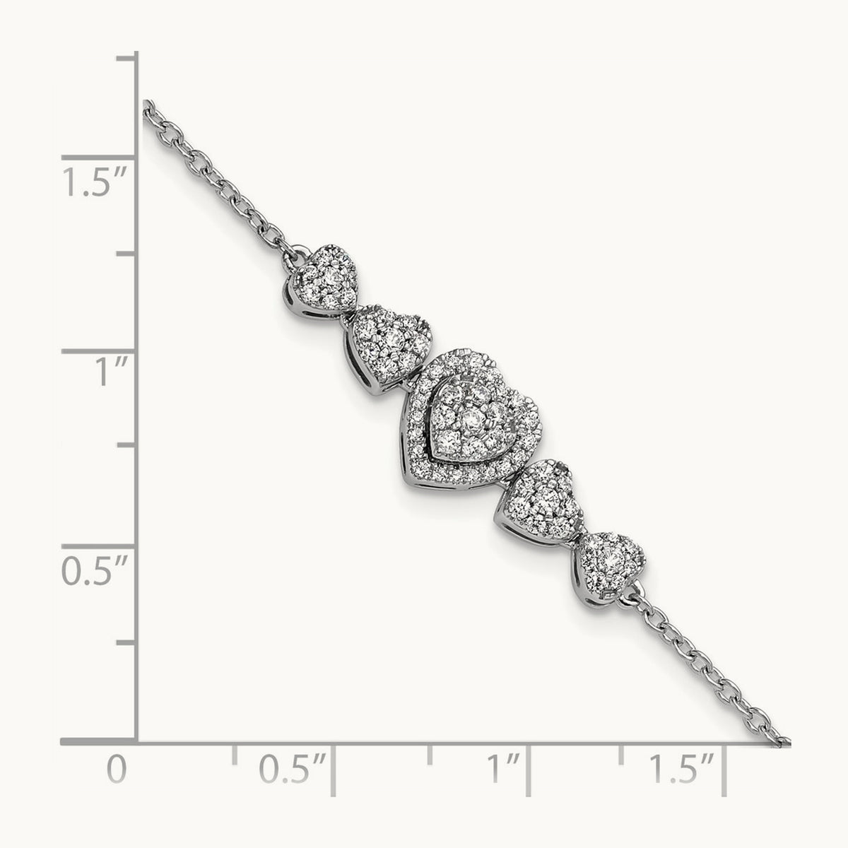 Polished Diamond Hearts with 1in ext. Bracelet, 14K White Gold