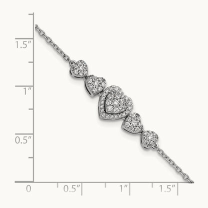 Polished Diamond Hearts with 1in ext. Bracelet, 14K White Gold