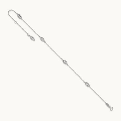 Puffed Rice Bead 9in Plus 1in ext. Anklet, 14K White Gold