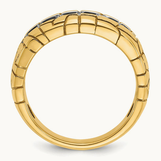 IBGoodman Men's Polished & Nugget Texture 7-Stone Diamond Ring, 14K