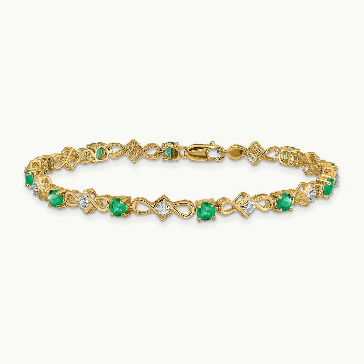 Diamond and Emerald Bracelet — 14K Yellow Gold