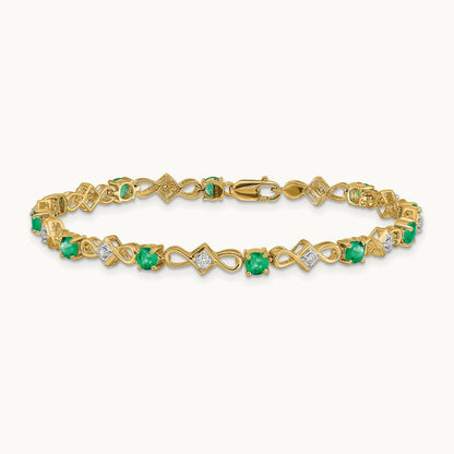 Diamond and Emerald Bracelet — 14K Yellow Gold