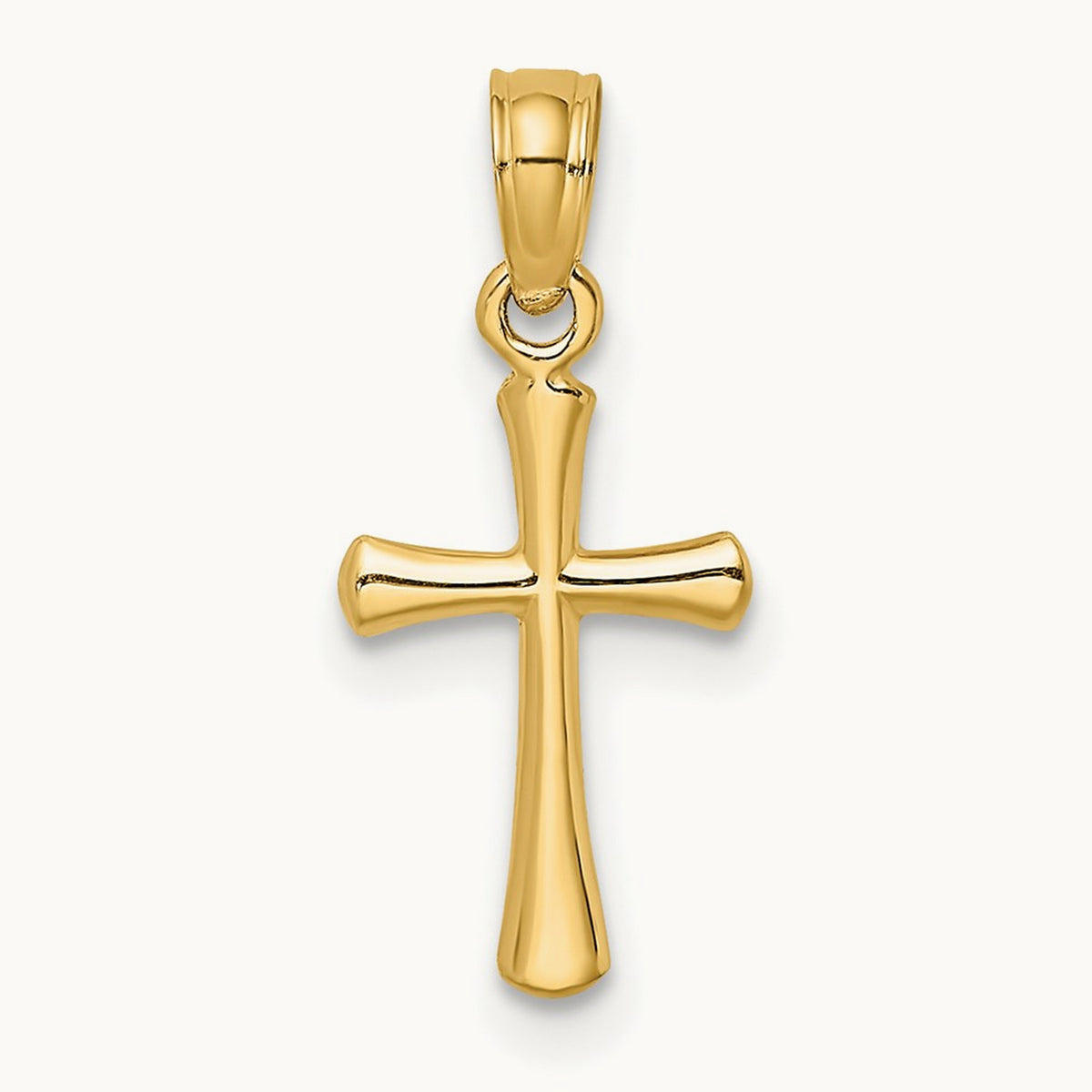 Polished Beveled Cross w/ Round Tips Charm — 14K Yellow Gold, 17.8mm