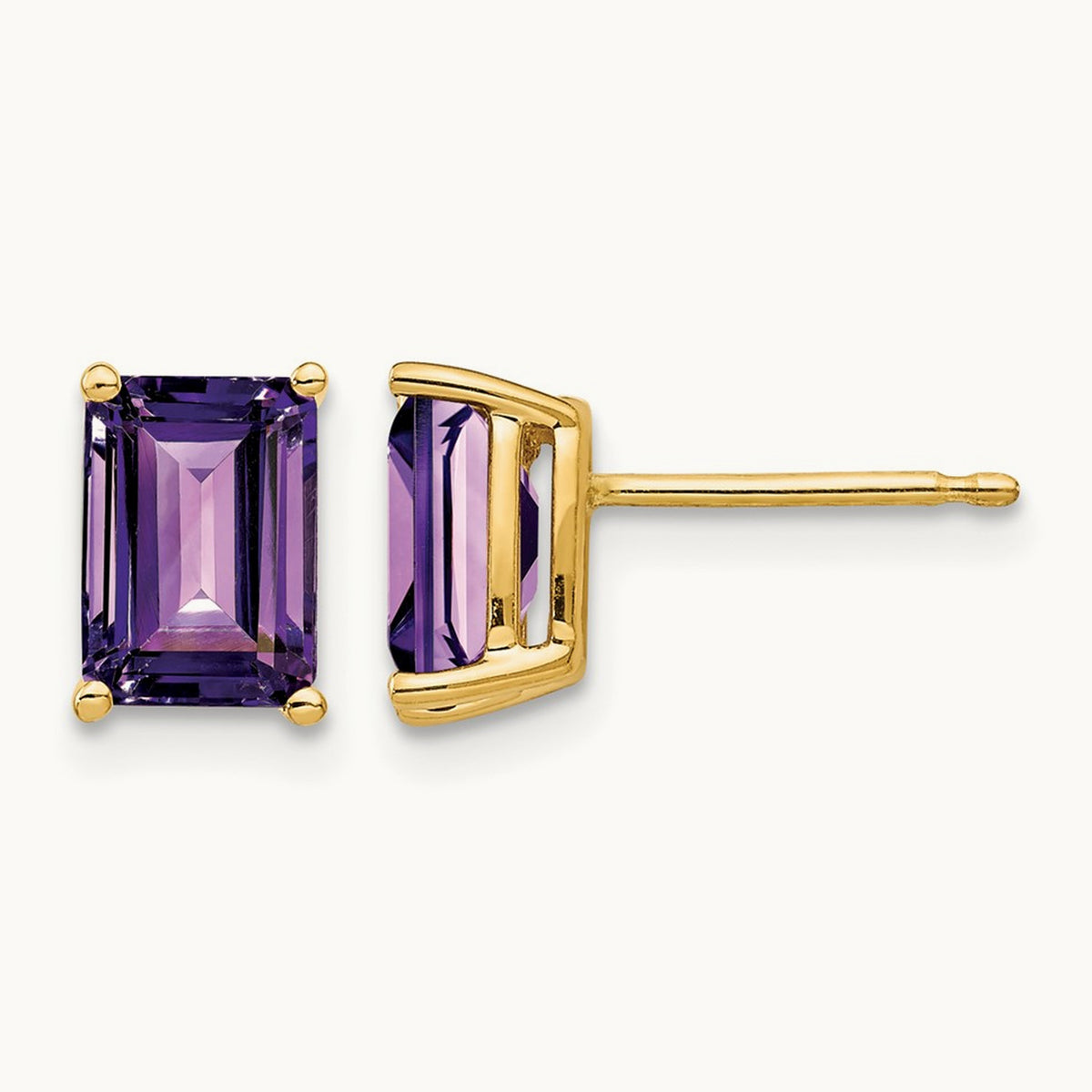 7x5mm Emerald Cut Amethyst Earrings, 14K