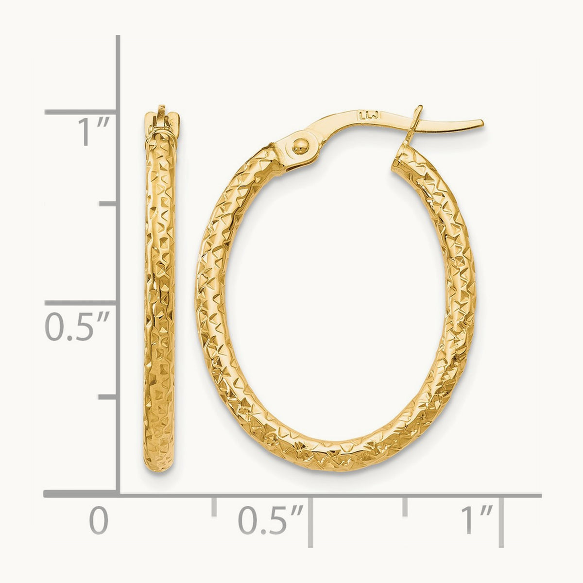 Polished Diamond-cut Oval Hoop Earrings — 10K Yellow Gold