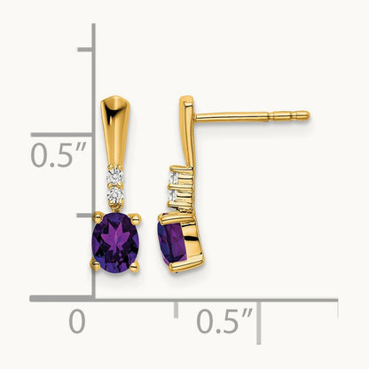 Oval Amethyst and Diamond Dangle Earrings — 14K Yellow Gold