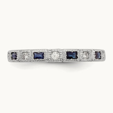 Diamond w/Sapphire Band, 14K White Gold