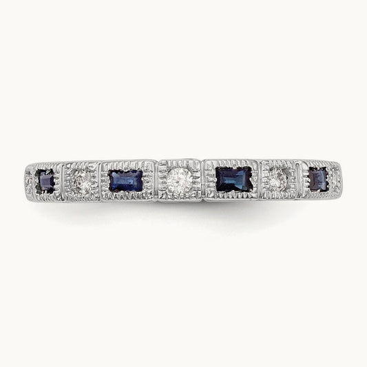 Diamond w/Sapphire Band, 14K White Gold
