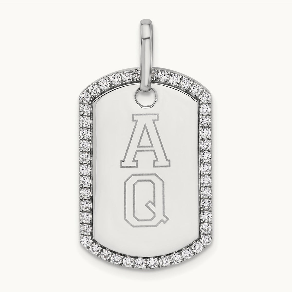 Personalized Diamond Dog Tag Charm — 14K White Gold
