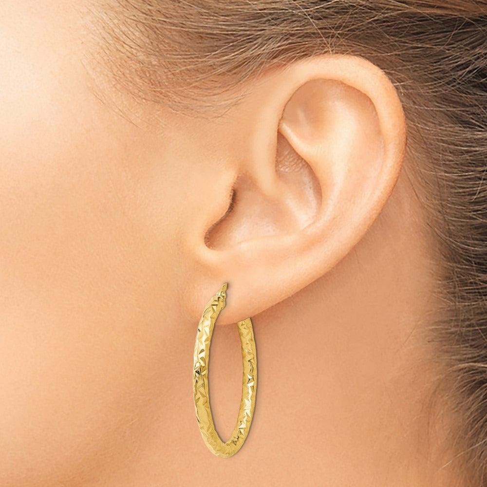 ForeverLite Polished and Textured Hoop Earrings — Leslie's — 14K Yellow Gold, 35mm