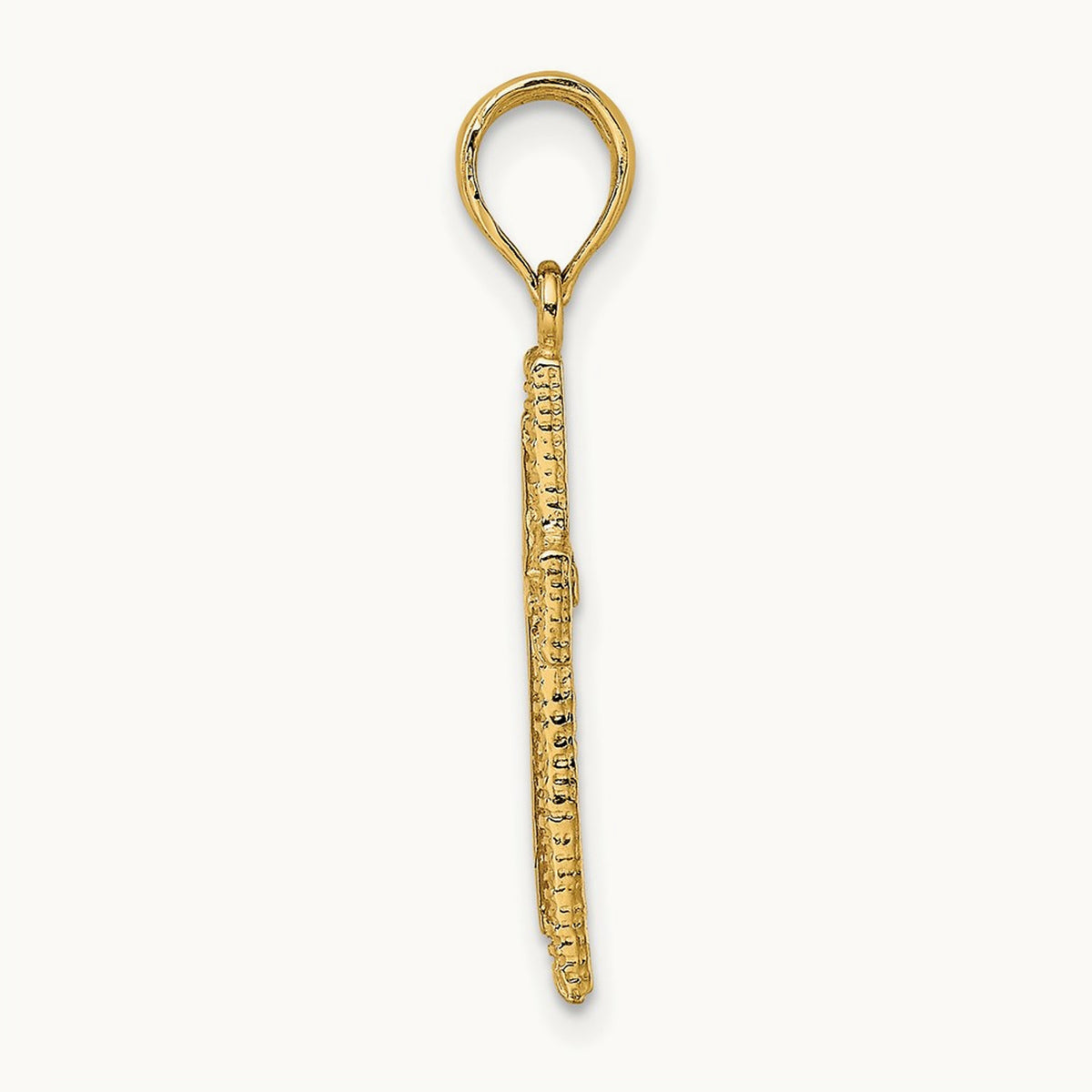 Cross w/ Textured Border Design Charm, 14K