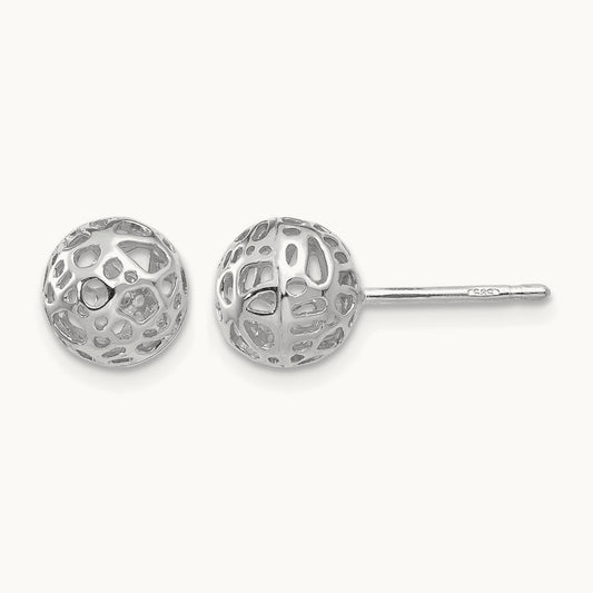 Medium Fancy Ball Post Earrings, 14K White Gold