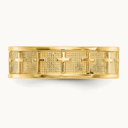 Polished & Satin Cross Band, 14K