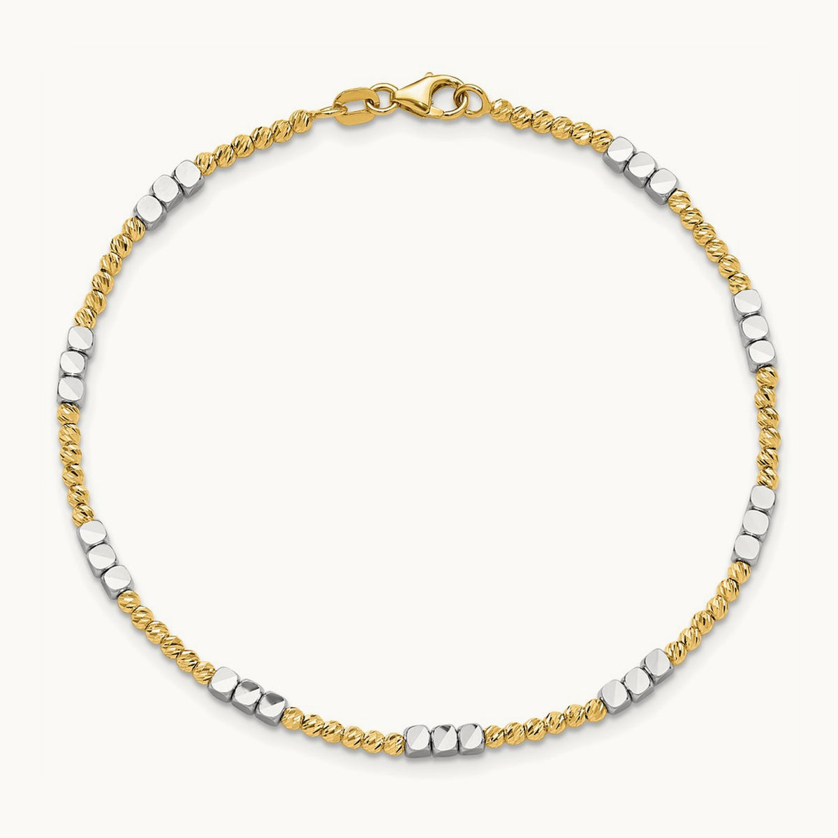 Diamond-cut Beaded 7.5in Bracelet, 14K Two-tone