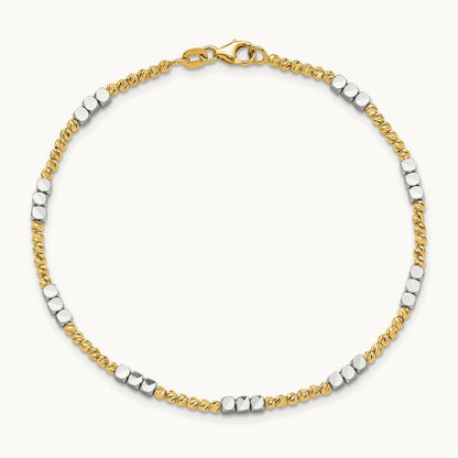 Diamond-cut Beaded 7.5in Bracelet, 14K Two-tone