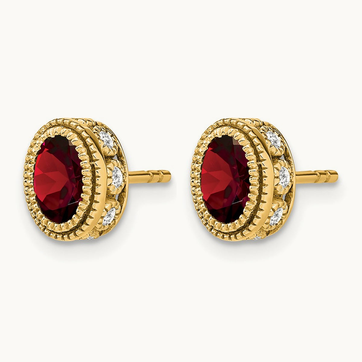 Oval Garnet and Diamond Earrings — 14K Yellow Gold