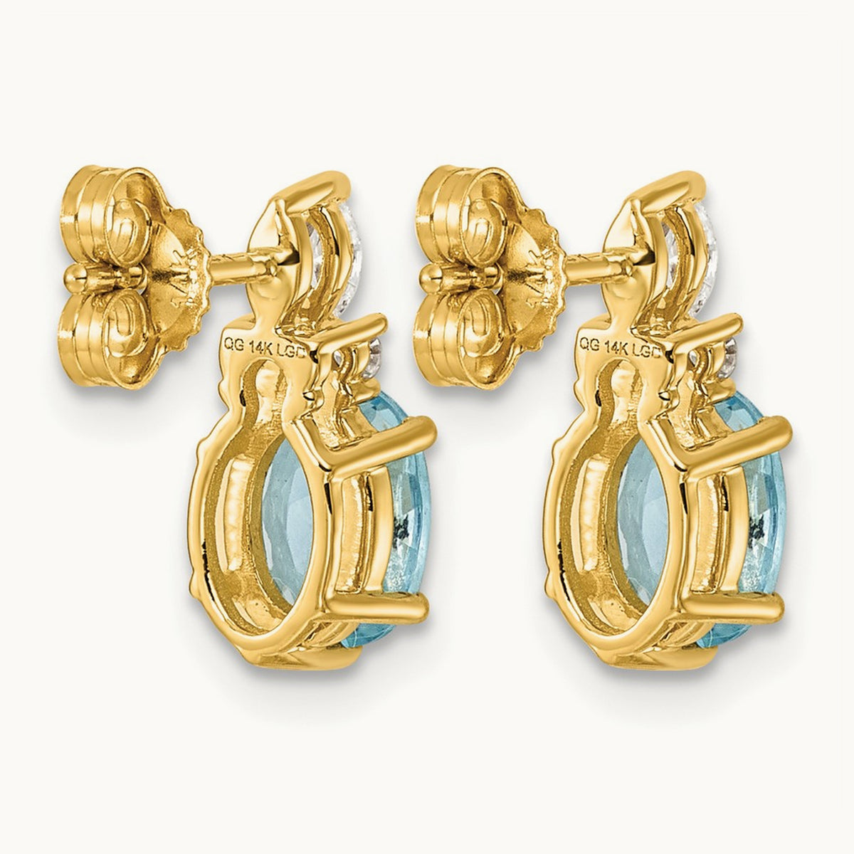 Diamond and Blue Topaz Post Earrings — 14K Yellow Gold